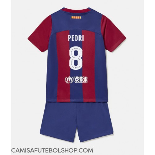 Camisa de time de futebol Barcelona Pedri Gonzalez #8 Replicas 1º Equipamento Infantil 2023-24 Manga Curta (+ Calças curtas)